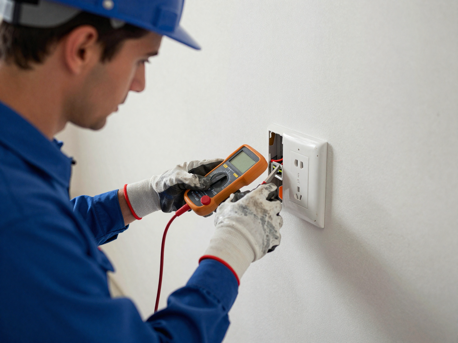 Professional electrician installing new residential electrical outlet